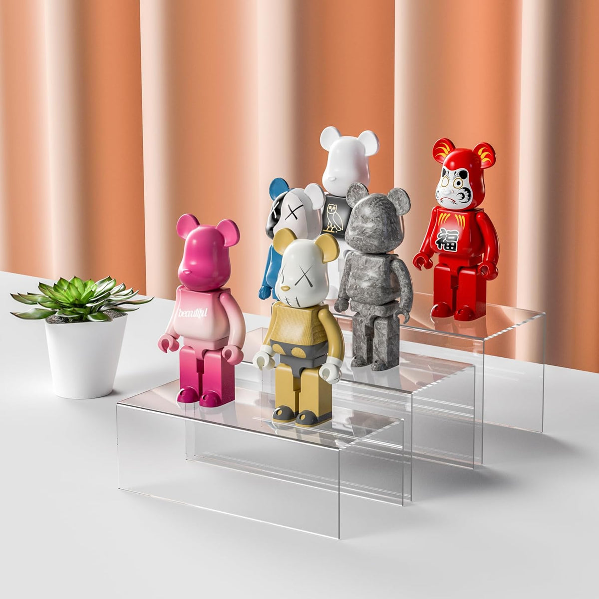 Clear Display Risers Shelf 3pcs, Countertop Rectangular Acrylic Display Storage Organizer, Acrylic