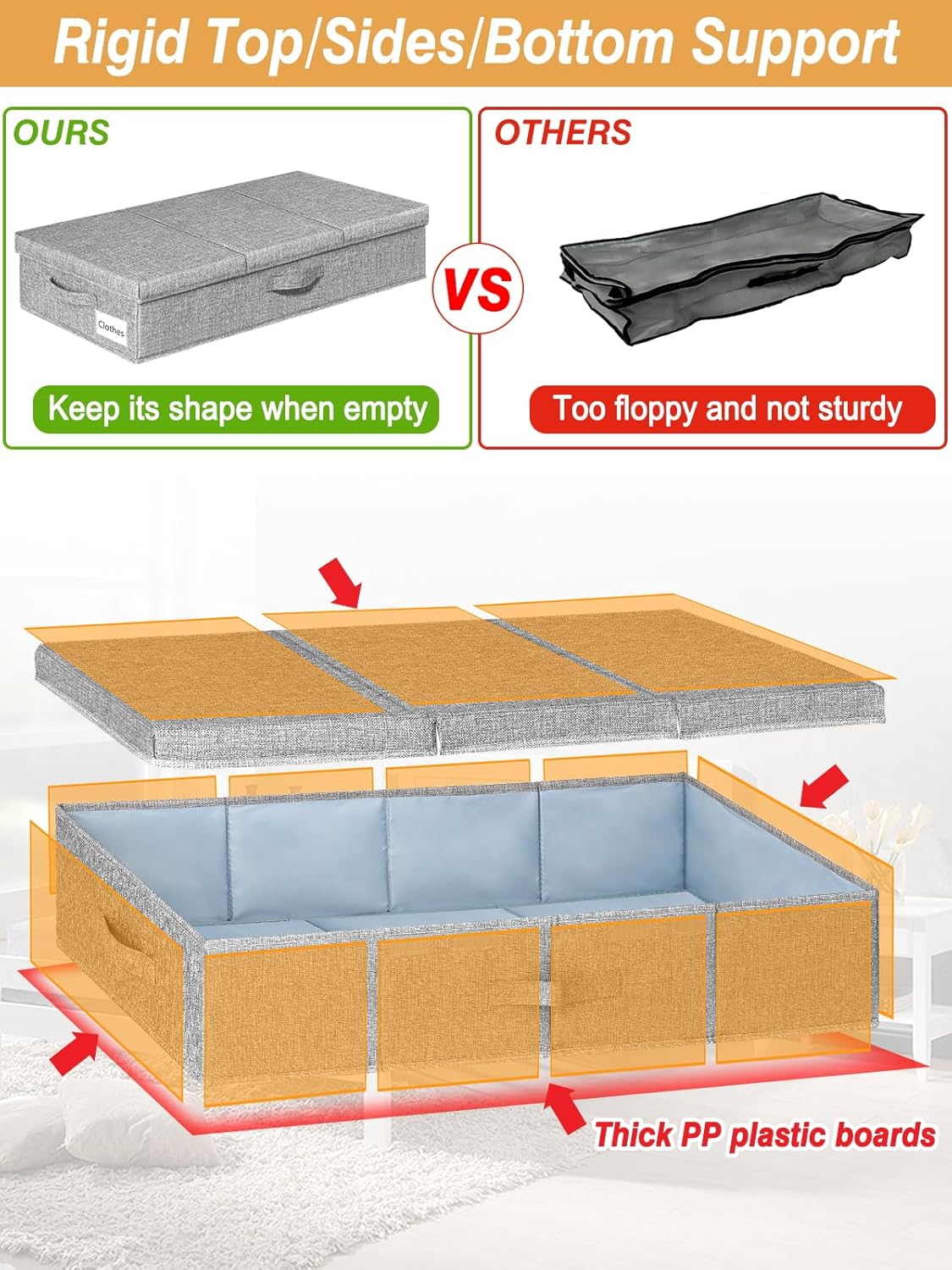 punemi Under Bed Storage With Lids, 2 Pack Large Underbed Storage Containers Clothes W/ 3 Handles