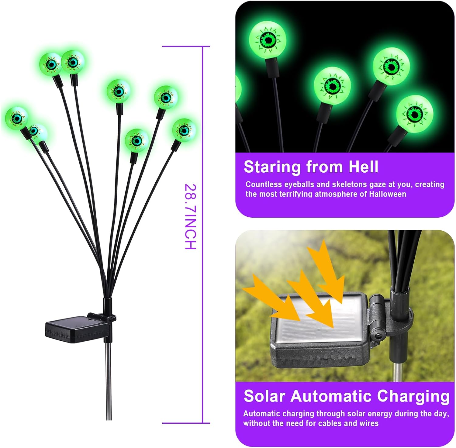 ASMAD Halloween Decorations Outdoor Solar Scary Eyeball Lights, 4Pack 32LEDs Green Eyeball Swaying
