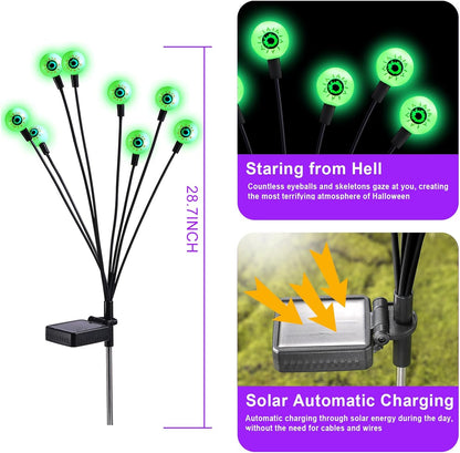 ASMAD Halloween Decorations Outdoor Solar Scary Eyeball Lights, 4Pack 32LEDs Green Eyeball Swaying