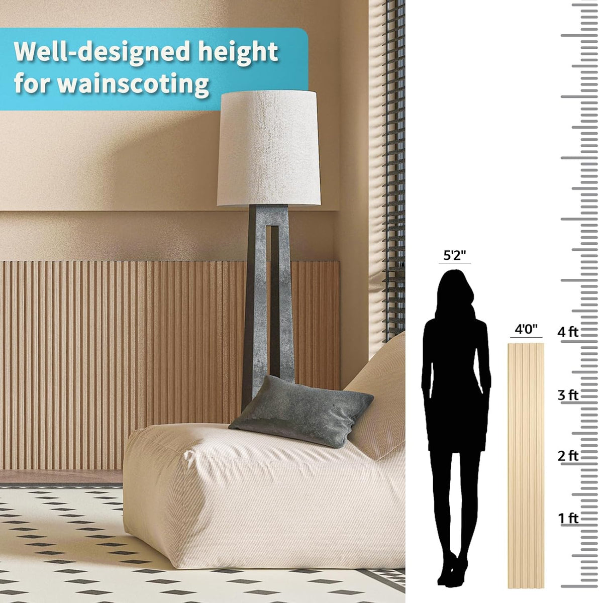 Art3d WPC Wainscoting Panels, 16-Pack 48 x 6 Inch 3D Wall Accents for Interior Wall Decor, Living