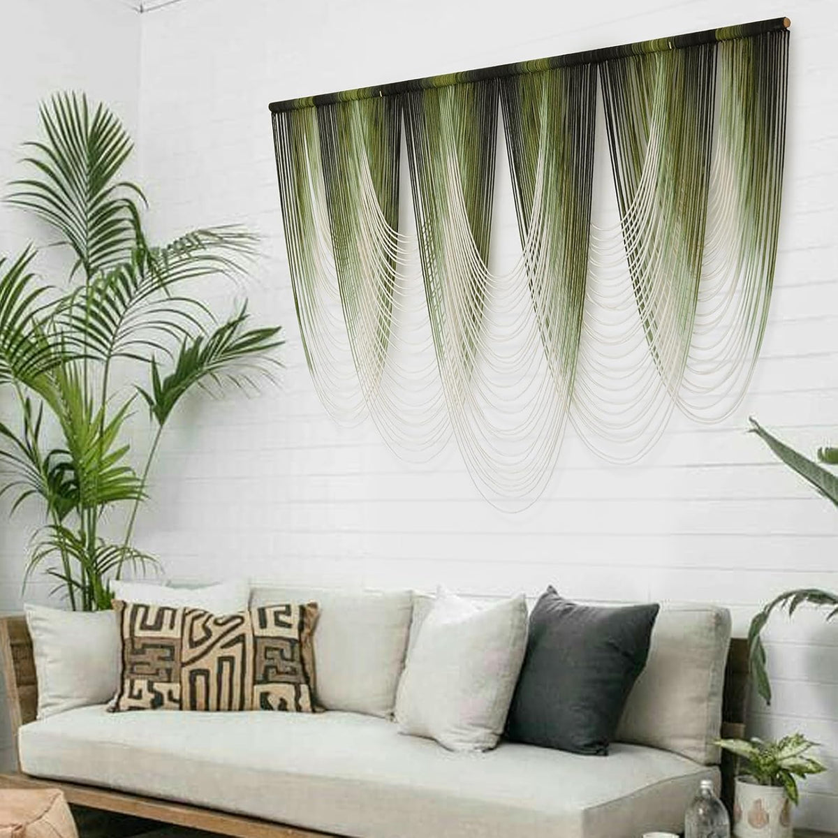 Macrame Wall Hanging Dip-Dyed Large Macrame Wall Decor Yarn Tapestry 57" W x 41" L For Headboard