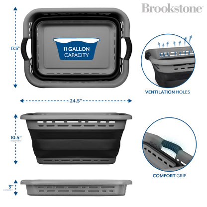 BROOKSTONE 11 GALLON XL 24" Collapsible Laundry Basket & Clothes Hamper, Comfort Non-Slip Handles