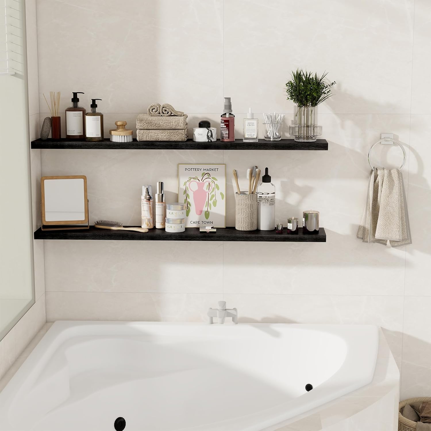 Floating Shelves for Wall, 48 Inch Floating Shelves for Home Decor, Wall Mounted Rustic Wood
