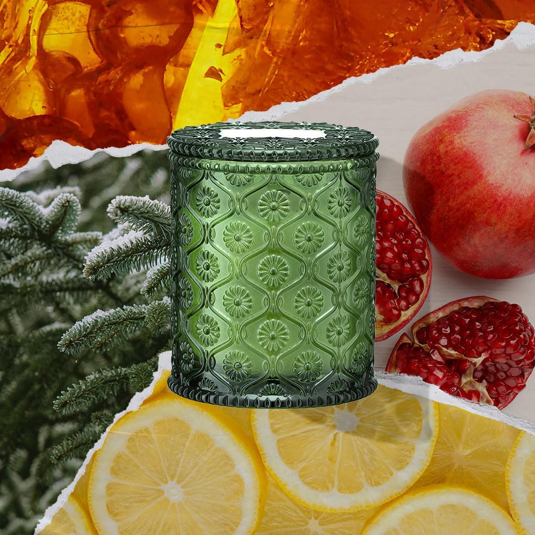 LA JOLIE MUSE Christmas Candles, Pine & Pomegranate Candle -Lemon, Pomegranate & Pine | 6 oz
