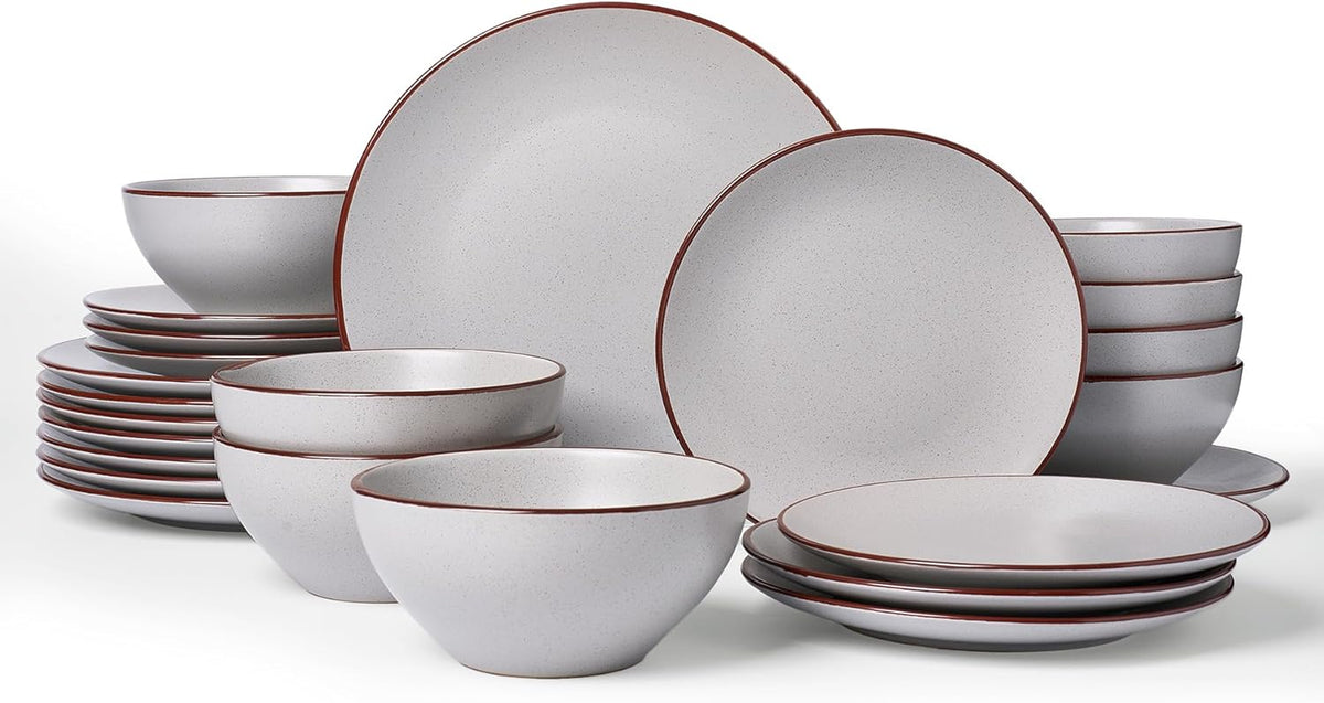Famiware Venus Ceramic Plates and Bowls Sets, Speckled Dinnerware Dish Sets for 8 (24 Pieces)