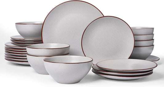 Famiware Venus Ceramic Plates and Bowls Sets, Speckled Dinnerware Dish Sets for 8 (24 Pieces)