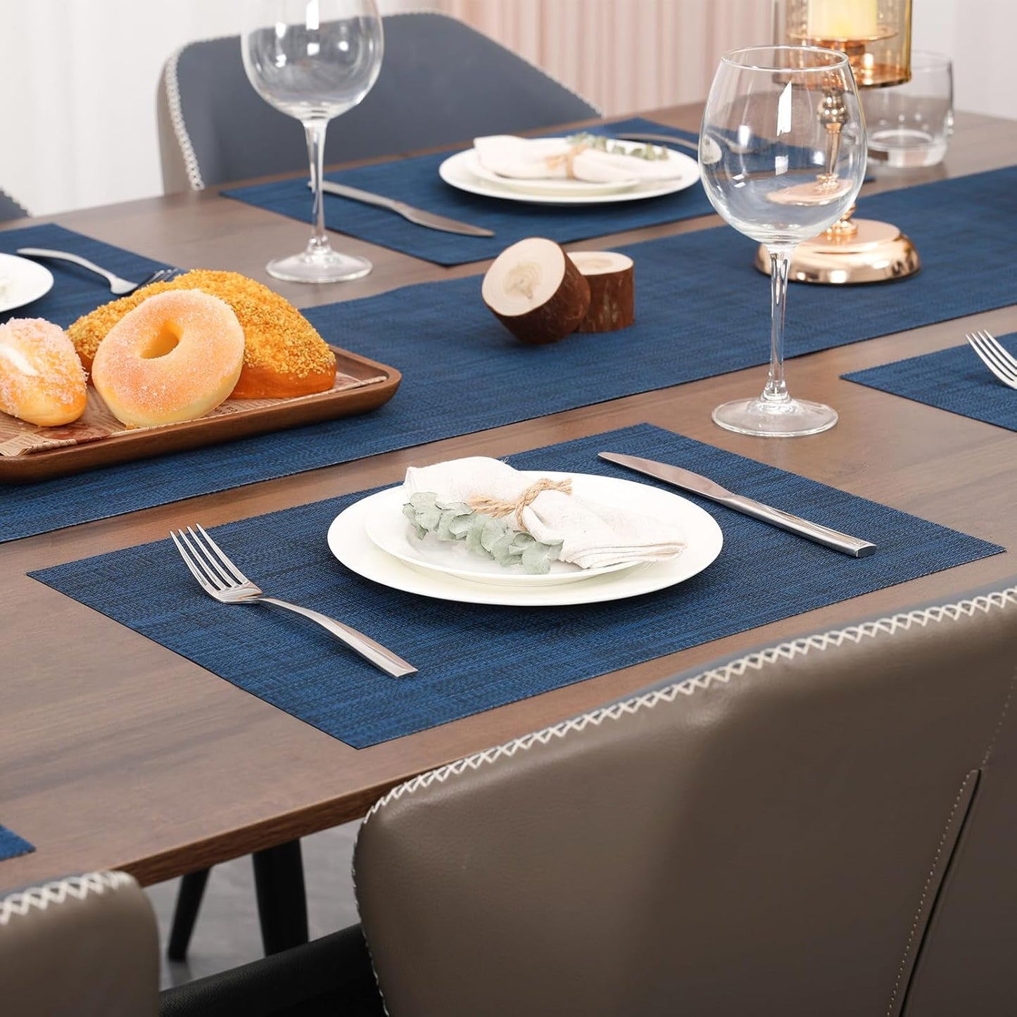 Myir JUN Placemats Set of 8, Vinyl Woven Placemats Place Mats Indoor Set of 8 Washable Table Mats