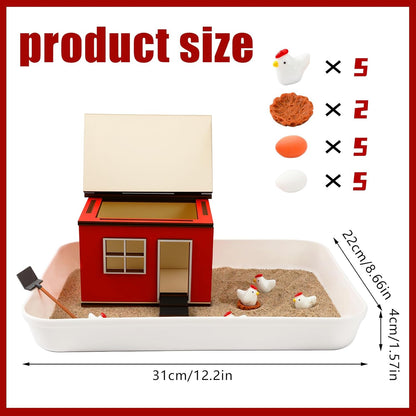 CypherX Chicken Zen Garden Sand Tray Therapy Kit with Miniature Chicken Coop, Hen Figurines Mini