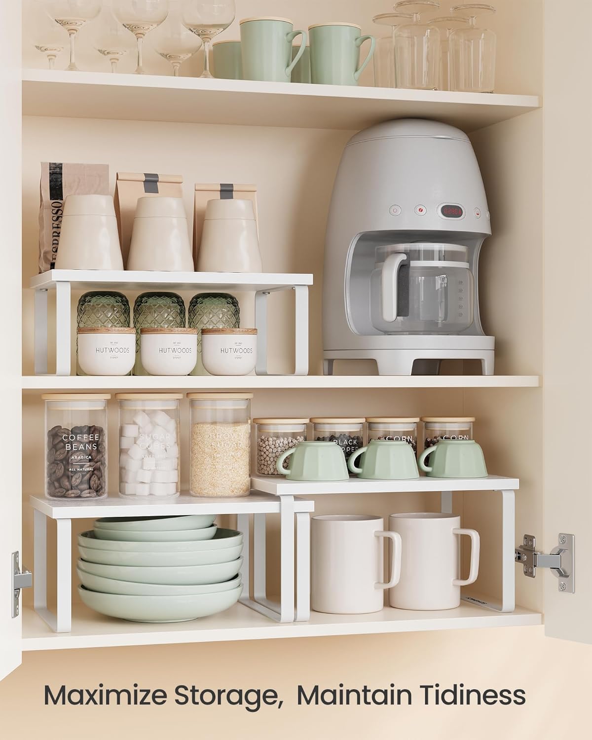 SONGMICS Cabinet Organizer Shelf, Set of 3 Kitchen Counter Shelves, Kitchen Storage, Spice Rack