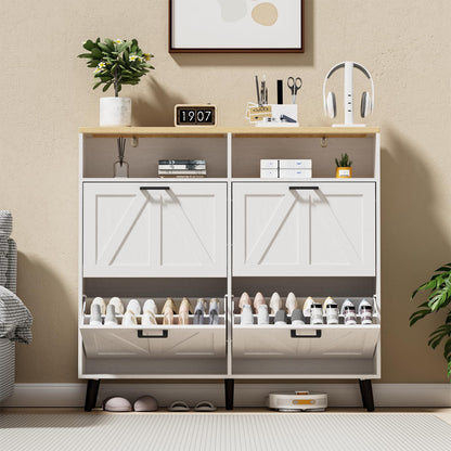 Alaxgumrol Shoe Storage Cabinet for Entryway with 4 Flip Drawers, Farmhouse Narrow Shoe Rack