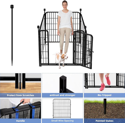 ADAVIN Tall Garden Fence with Gate, 48 in(H) 4 Panels Heavy Duty Iron Metal Fencing Border, Indoor
