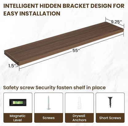 55 Inch Floating Shelves, 12 Inch Deep Floating Shelves for Wall, Floating Shelf with Invisible