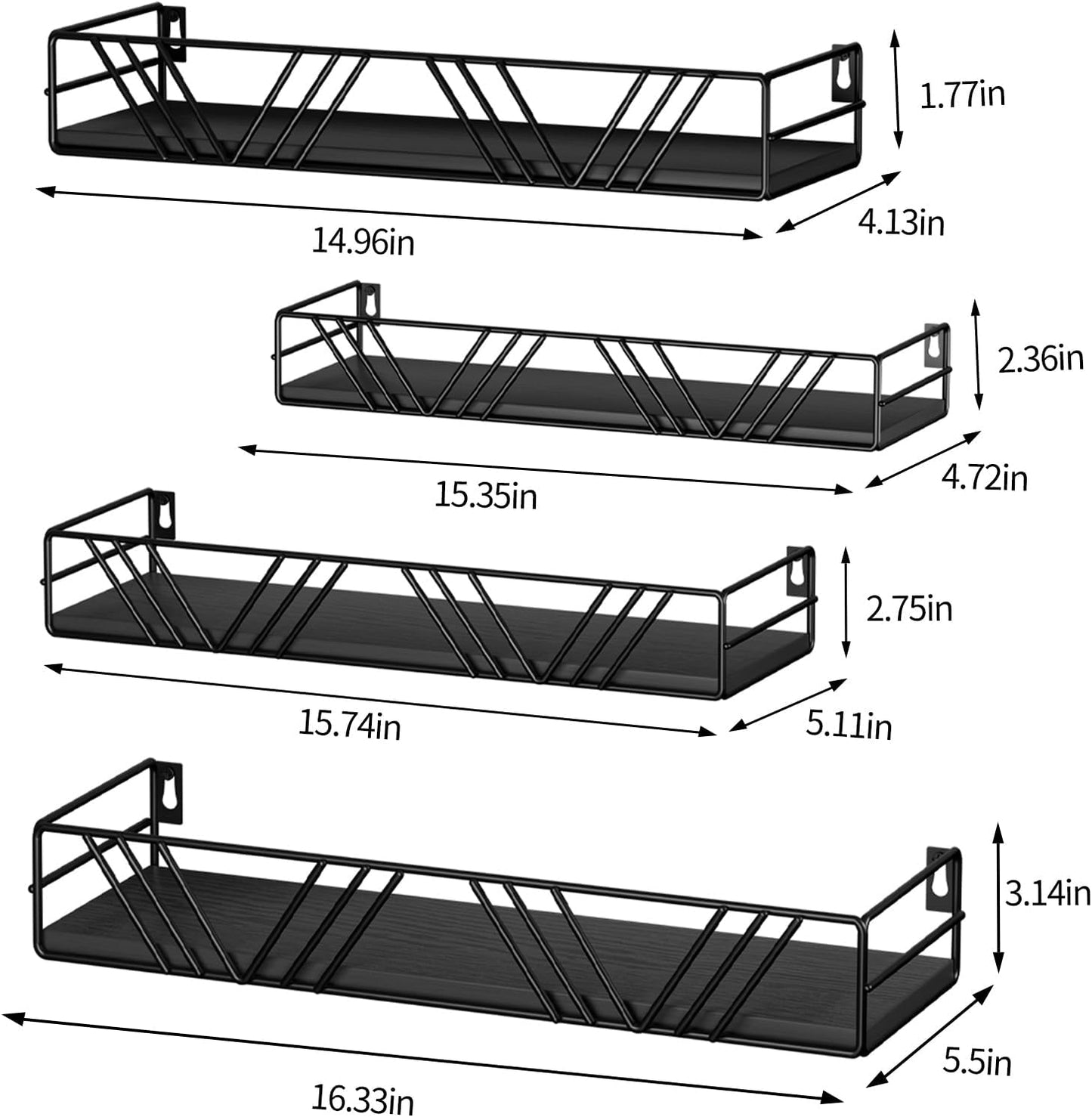 Floating Shelves for Wall Set of 4, Different Sizes Mounted Wood Floating Shelf, Wall Shelves for