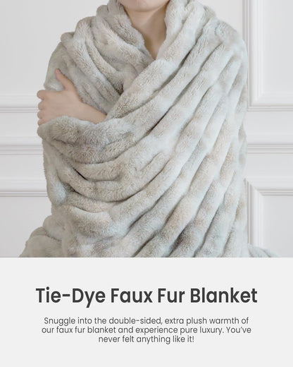 Faux Fur Blanket, Twin Size Oversized Throw Blanket for Couch, Fluffy Blanket with Stretch Ruched