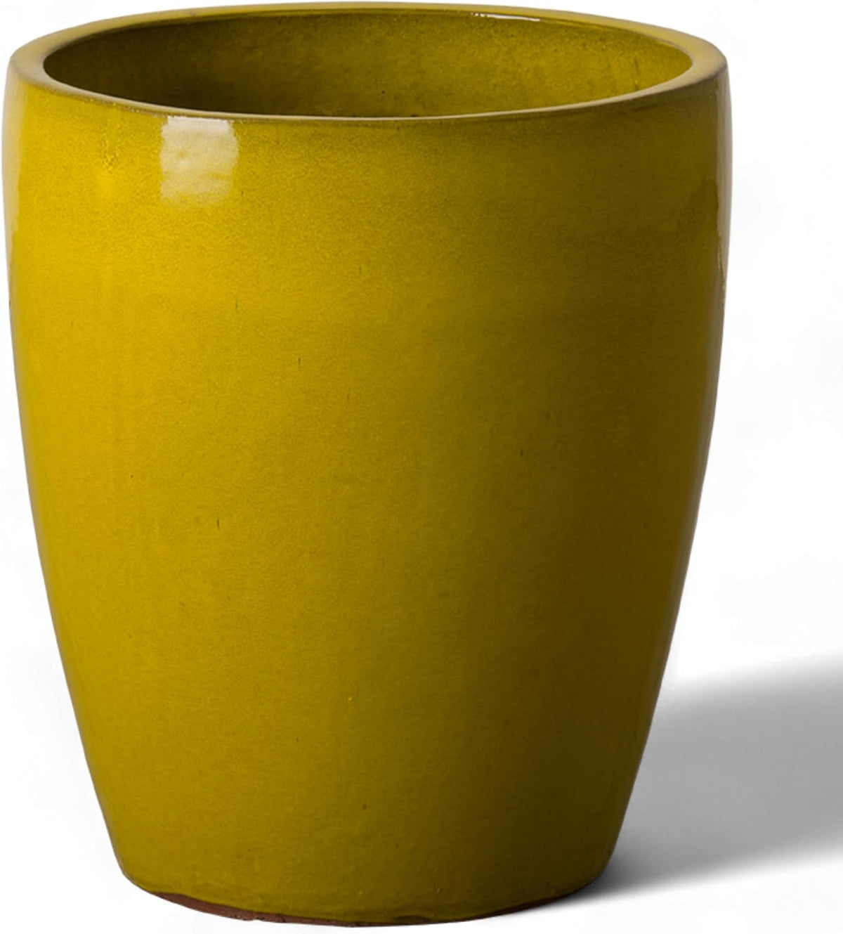 Emissary Bullet 14 in. Mustard Yellow Ceramic Round Planter (14 in. L x 14 in. W x 15.5 in. H) with