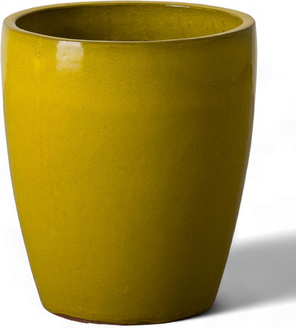Emissary Bullet 14 in. Mustard Yellow Ceramic Round Planter (14 in. L x 14 in. W x 15.5 in. H) with