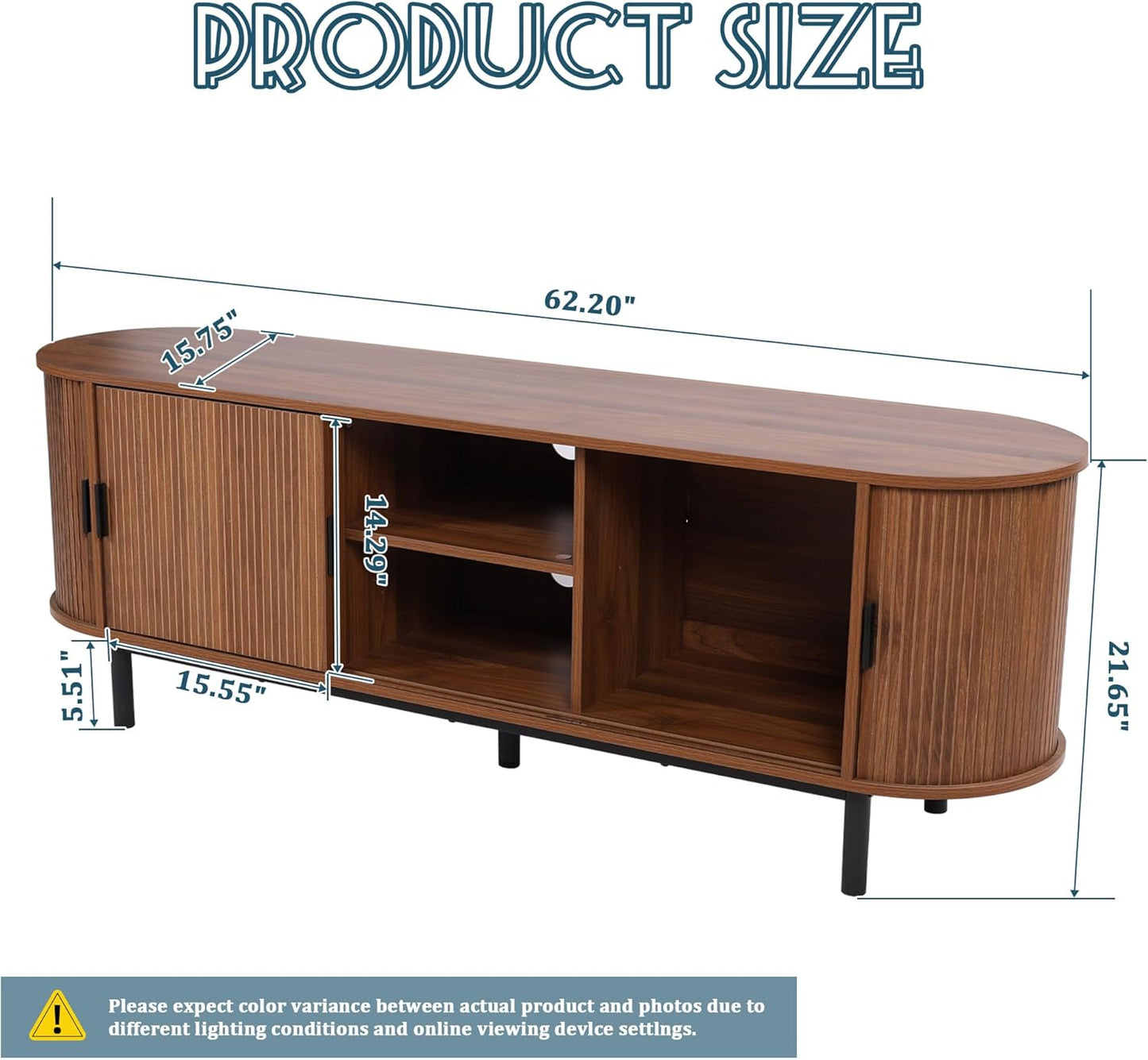 62" Tambour Door TV Stand,Wood Mid Century Modern TV Cabinet for Up to 70“ TV,Curved Edge Long TV