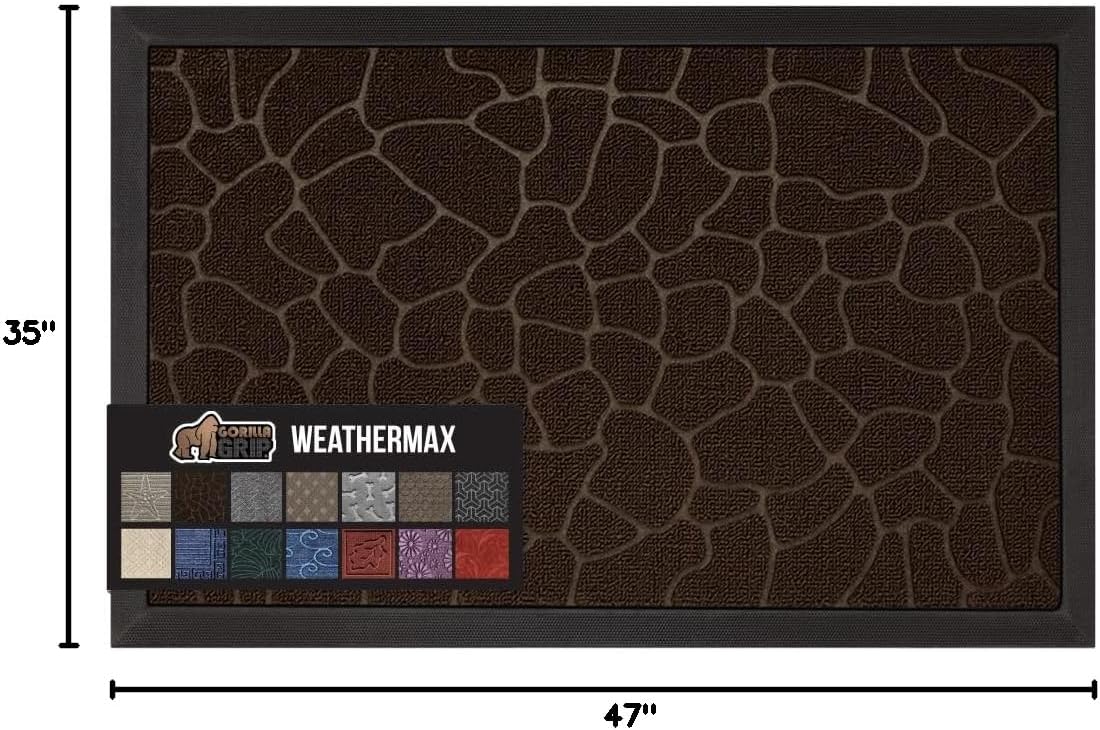 GORILLA GRIP 100% Waterproof All-Season WeatherMax Doormat, 47x35, US Designed Natural Rubber