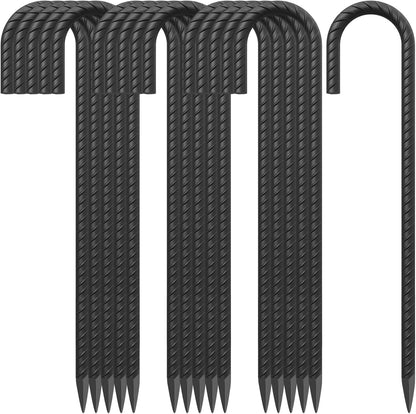 18 Inch Steel J Hook Rebar Ground Stakes 16 Pack 1/2 Inch Diameter Fence Stakes for Wire Fencing