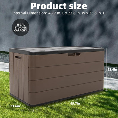100 Gallon Plus Resin Deck Box, Waterproof Outdoor Storage Bin for Patio Furniture, Pool