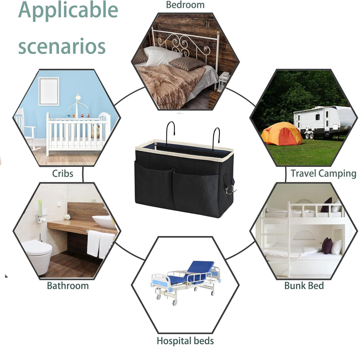 Bedside Caddy/Bedside Hanging Storage Bag Multi-Function Caddy for Bunk bed Hospital Beds Dorm Bed