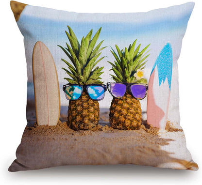 TSSOHU Yellow Pineapple with Glasses on The Sandbeach Throw Pillow Case Cushion Cover Couch Sofa