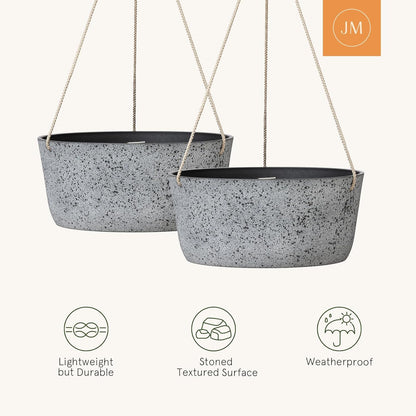 La Jolie Maison Large Hanging Planters - 12 Inch Outdoor Flower Pots, Rock Gray Hanging Garden