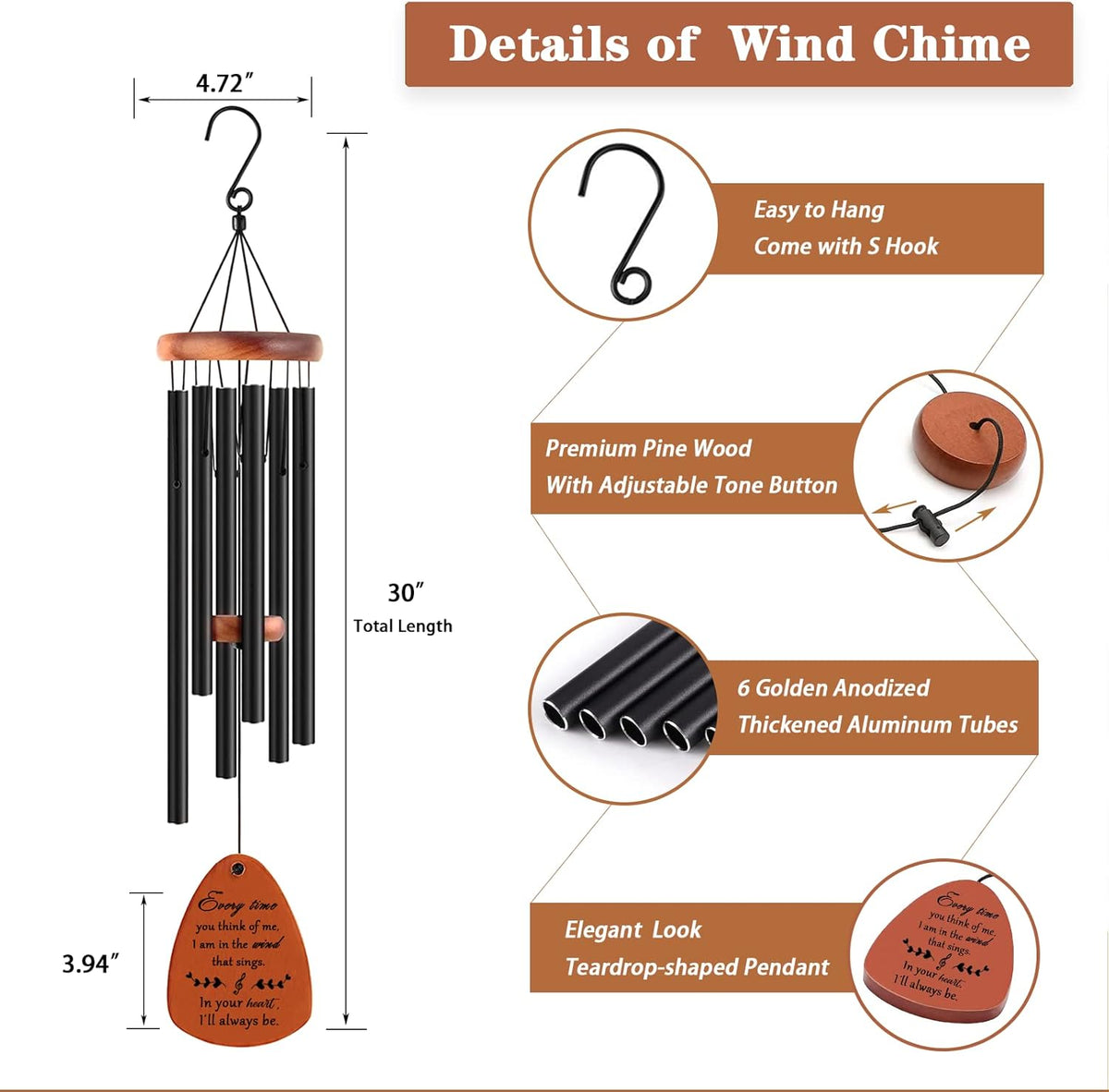 Sympathy Wind Chimes, Memorial Wind Chimes for Loss of Loved One