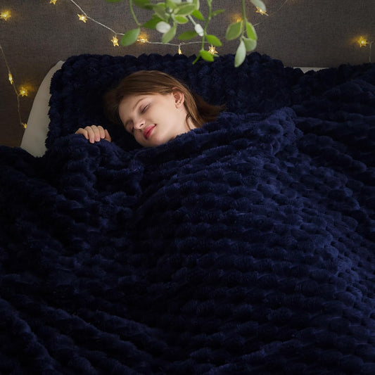NEWCOSPLAY Super Soft King Blanket Dark Navy Premium Silky Flannel Fleece 3D Clouds Stylish