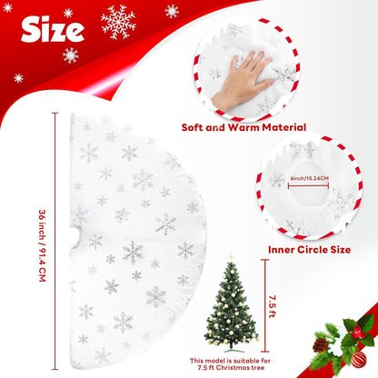 Christmas Tree Skirt 36 Inch, Holiday Part Decorations for Christmas Tree, Whit Plush Sliver Sequin