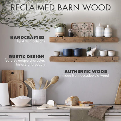 Urban Legacy Reclaimed Barnwood Planks | Floating Shelves for Wall w/Flush Mount Shelf Bracket Set