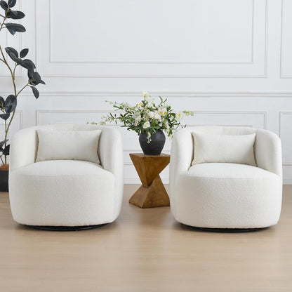 KINWELL 34" Wide Sherpa Swivel Barrel Chairs Set of 2, No Assembly Round Boucle Upholstered Accent