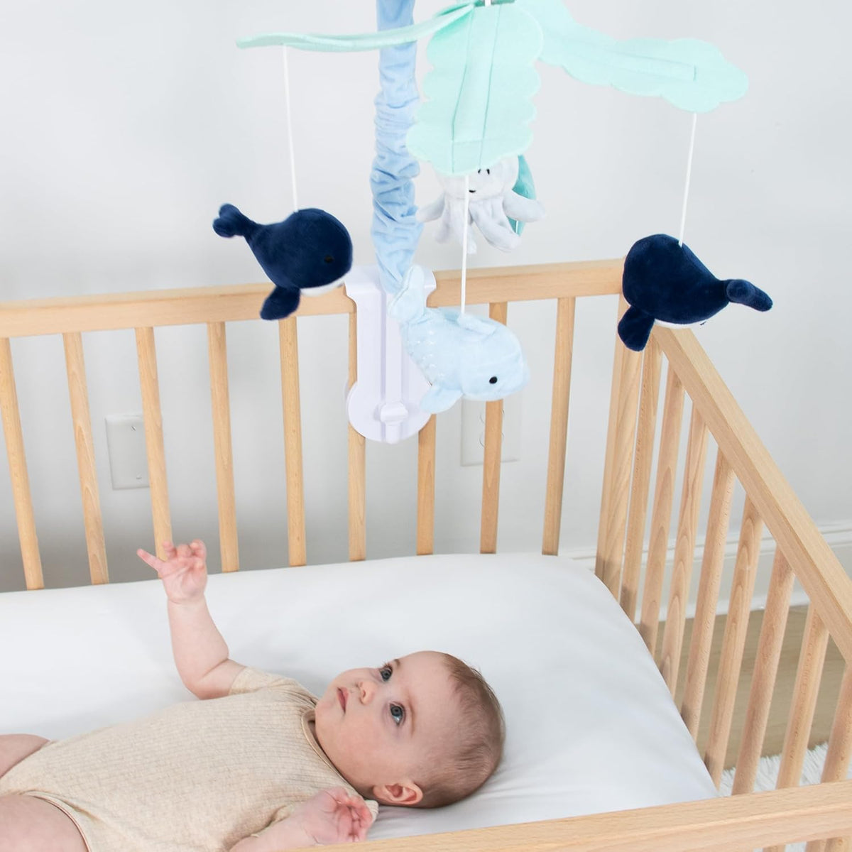 The Peanutshell Crib Mobile for Boys or Girls - Light and Dark Blue Musical Baby Crib Mobile with