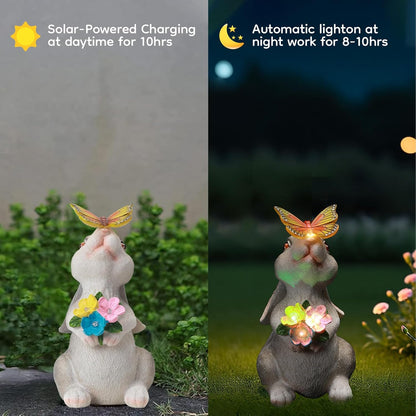 Solar Bunny Statues Light for Garden - Color-Changing Rainbow LED Butterfly,Rabbit Figurine Decor