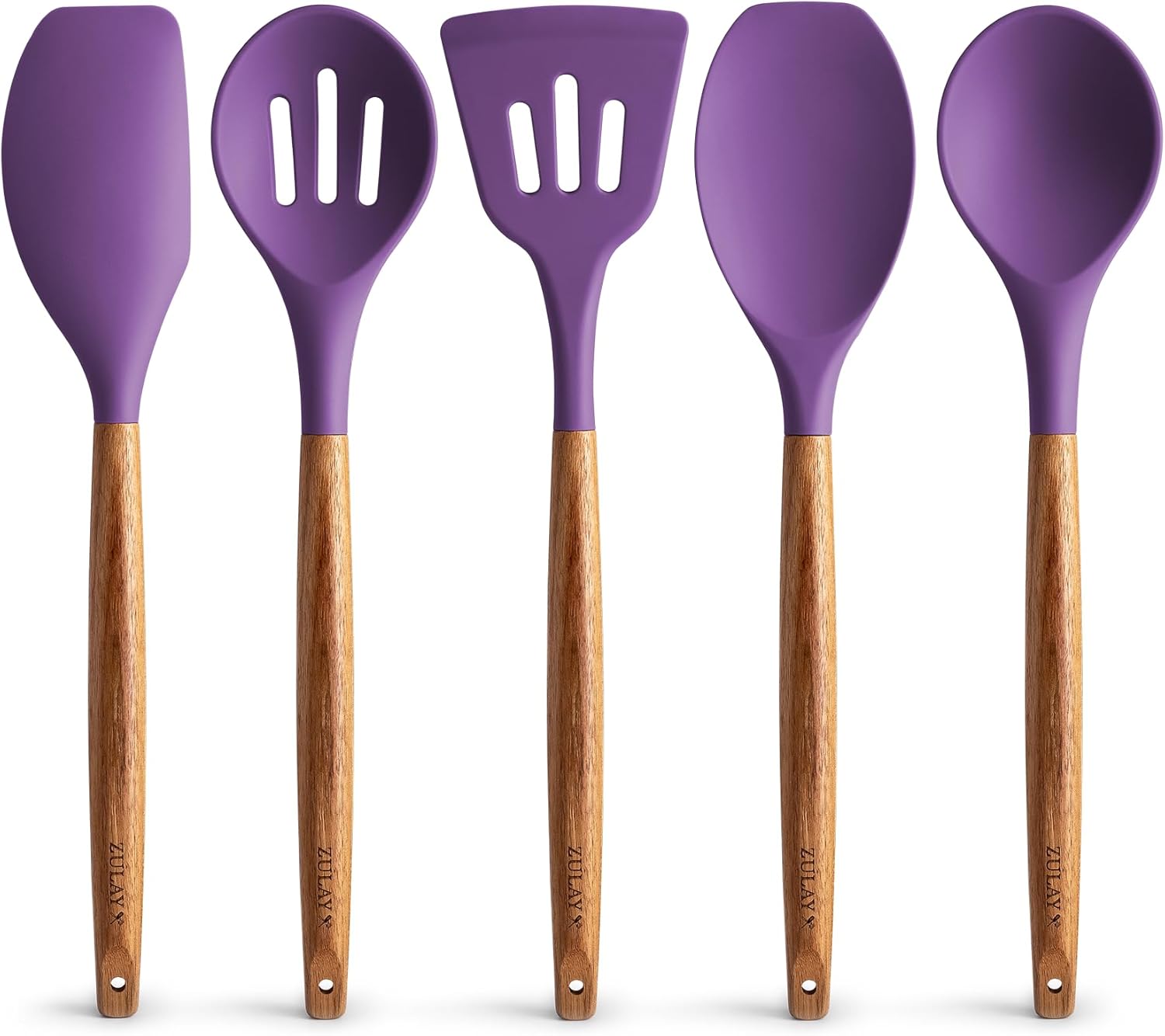 Zulay Kitchen Non-Stick Cooking Utensils Set with Authentic Acacia Wood Handles – 5-Piece Durable &