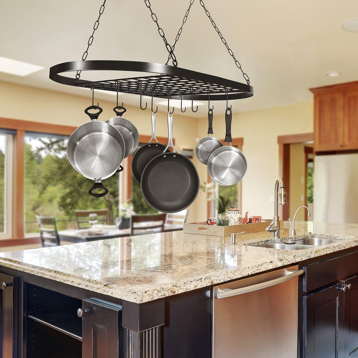Sorbus® Pot and Pan Rack for Ceiling with Hooks — Decorative Oval Mounted Storage Rack