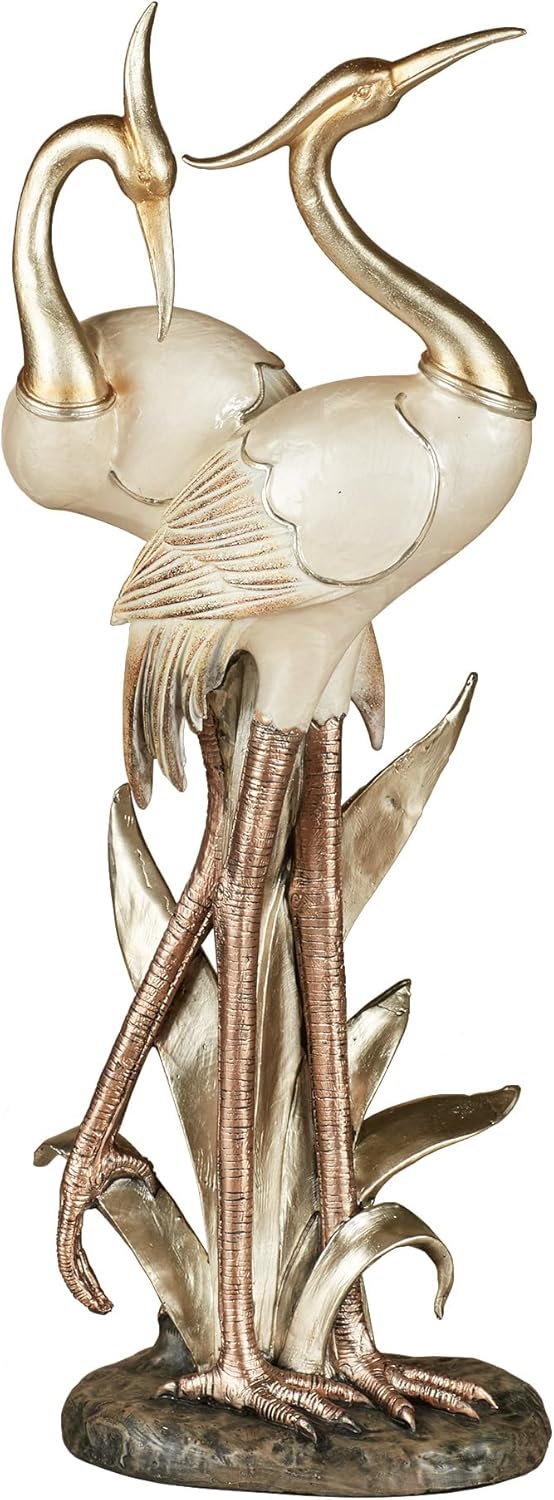 Touch of Class Pretty Pose Double Crane Metallic Table Sculpture - Ivory, Gold, Copper - Bird