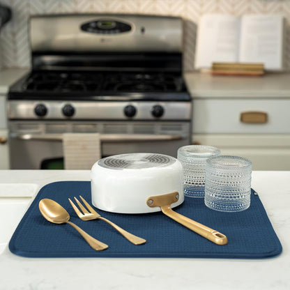S&T INC. Dish Drying Mat, 16” x 18”, Absorbent Microfiber Kitchen Counter Mat, Dish Drying Pad for