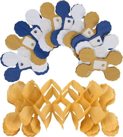 Navy-Blue White-Gold Party-Decorations Streamers Garland - 12pcs Royal Blue Graduation 2025 4-Leaf