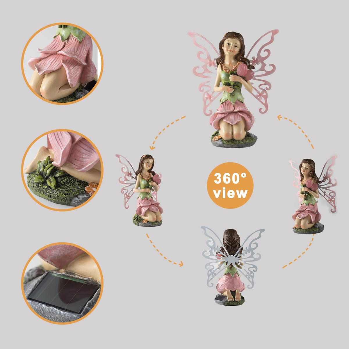 Fairy Decor, Solar Outdoor Statue, Accessories for Fairy Garden Gifts - Resin Figurine for Patio
