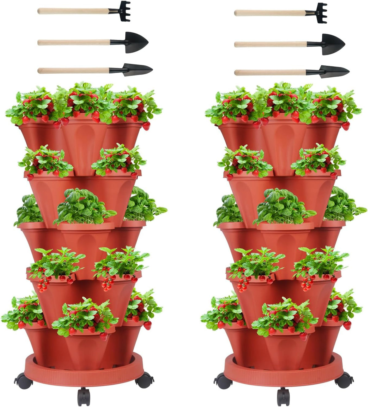 DUNCHATY 5 Tier Plant Pot, Vertical Garden Planter, Strawberry Planter, Indoor/Outdoor Planters, 2