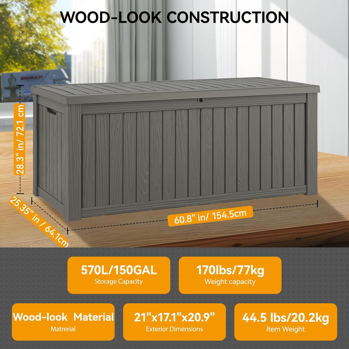 NUNU LAB 150 Gallon Outdoor Storage Box,Resin Large Sturdy Deck Box, Backyard Outside Storage Box