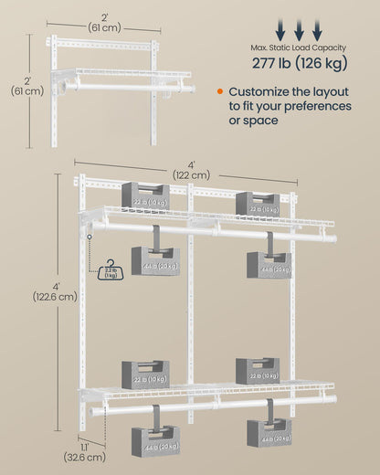 SONGMICS HOME Closet System, Closet Insert Organizer, 3-6 ft Closet Shelves