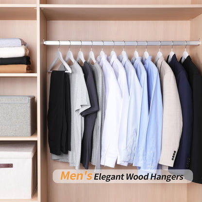 Amazon Basics Wood Suit Clothes Hangers for Closet Organizer, White, 30-Pack
