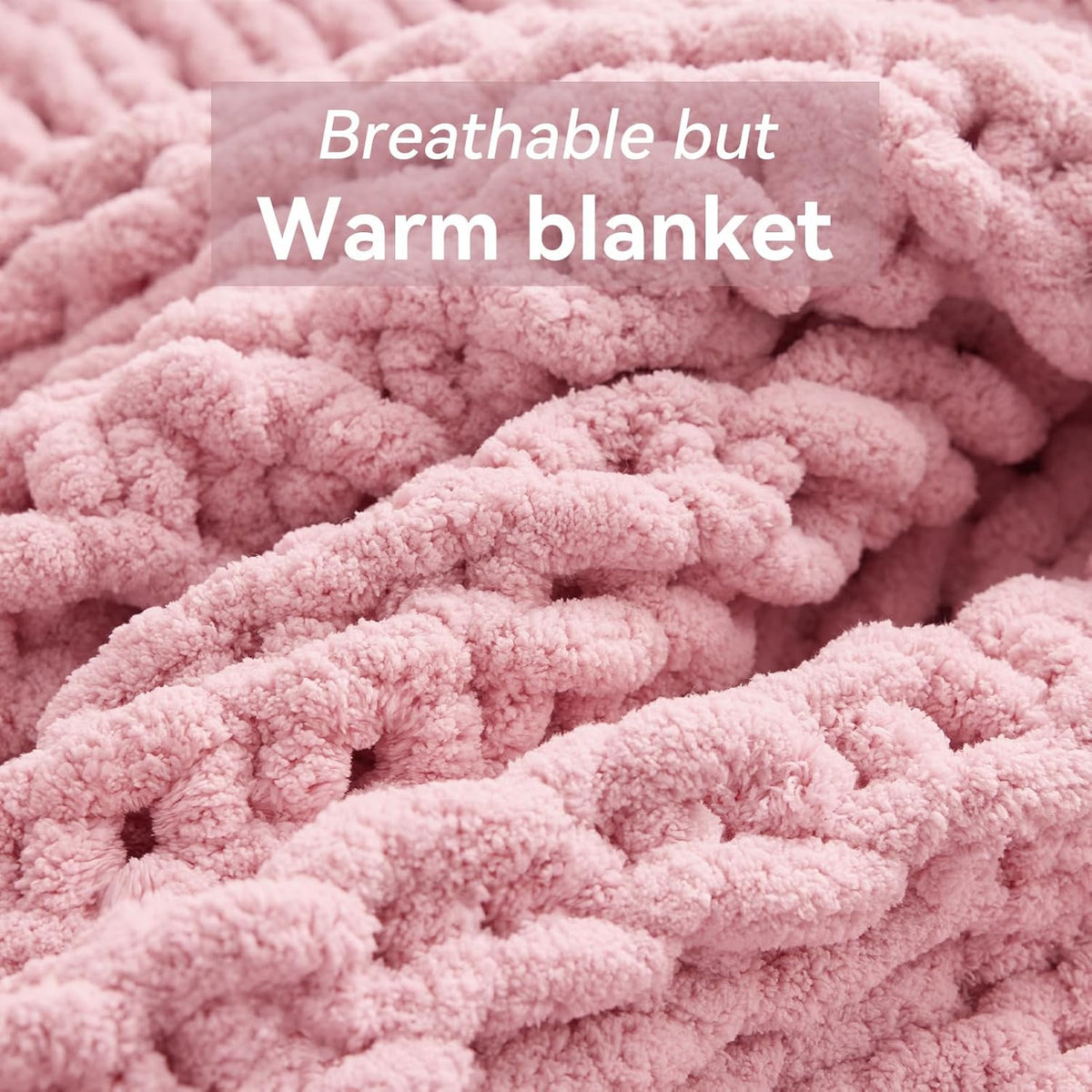 Chunky Knit Throw Blanket, 30''*40'' Knitted Throw Chenille Yarn for Bed Couch, Handmade Light Pink