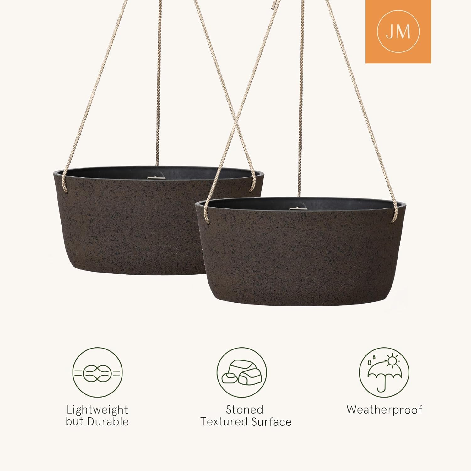 La Jolie Maison Large Hanging Planters - 12 Inch Outdoor Flower Pots, Hanging Garden Planters Set