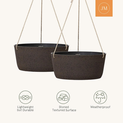 La Jolie Maison Large Hanging Planters - 12 Inch Outdoor Flower Pots, Hanging Garden Planters Set