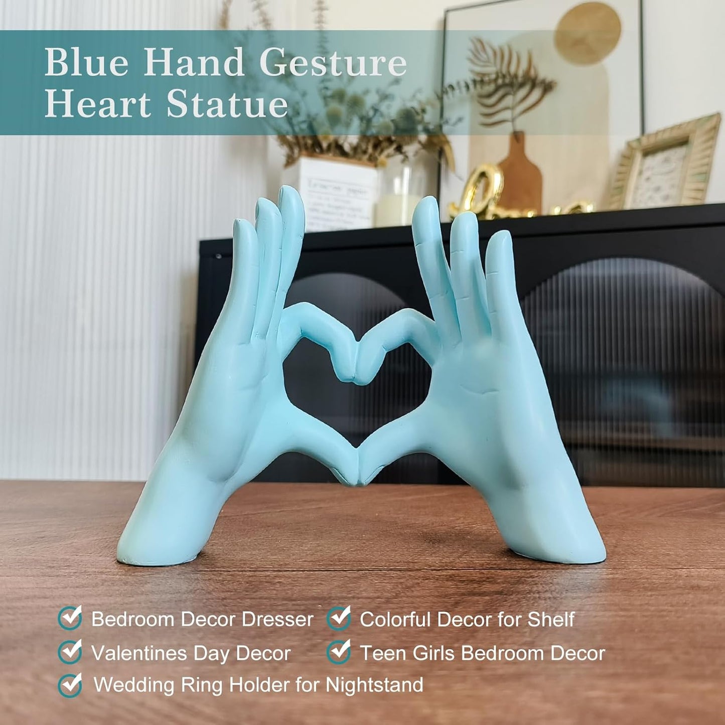Accessoryway Blue Heart Hands Sculpture Decor - Valentines Day Decorations for Living Room