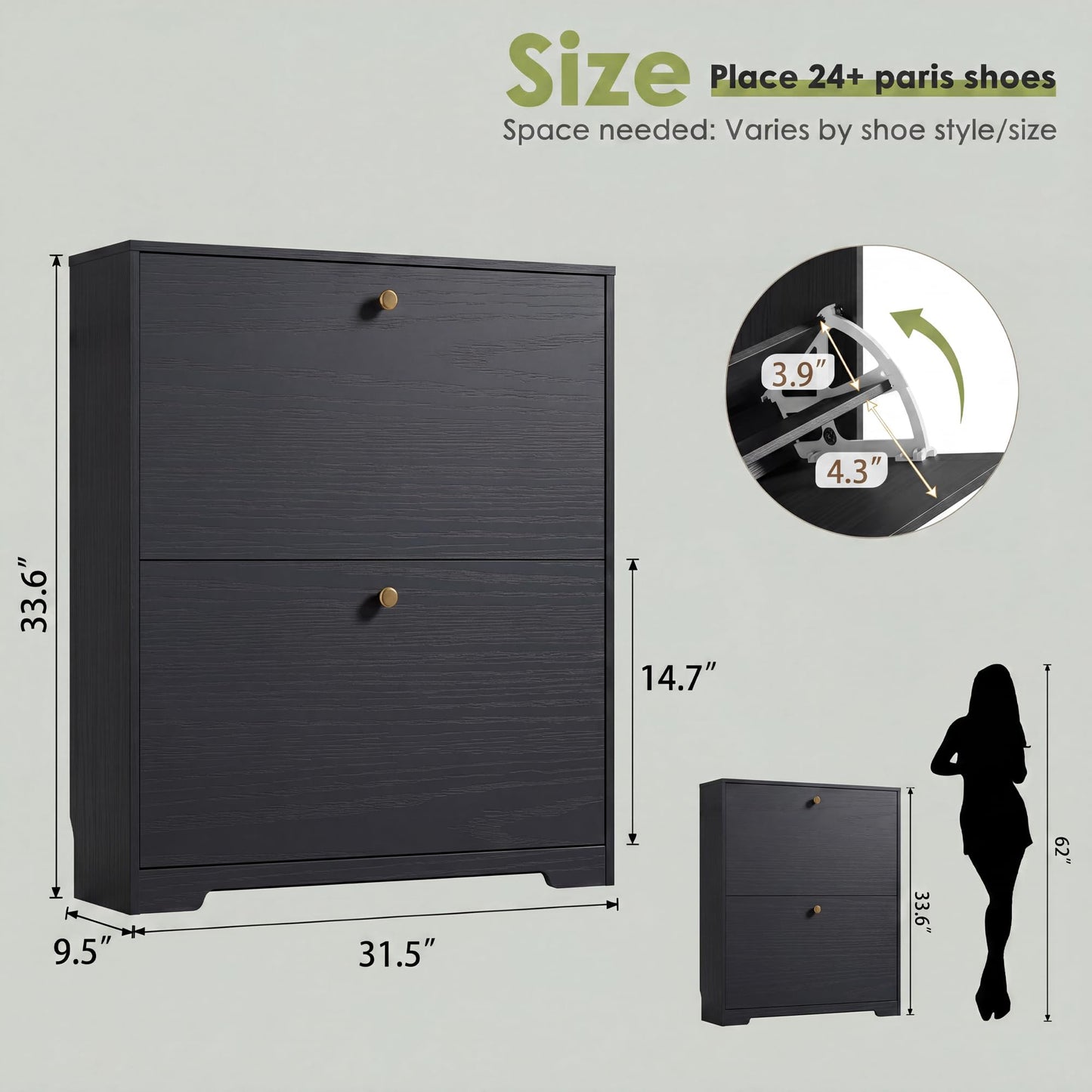 Nicetree Shoe Cabinet with 2 Flip Drawers, Narrow Shoe Organizer Cabinet, Freestanding Shoe Rack